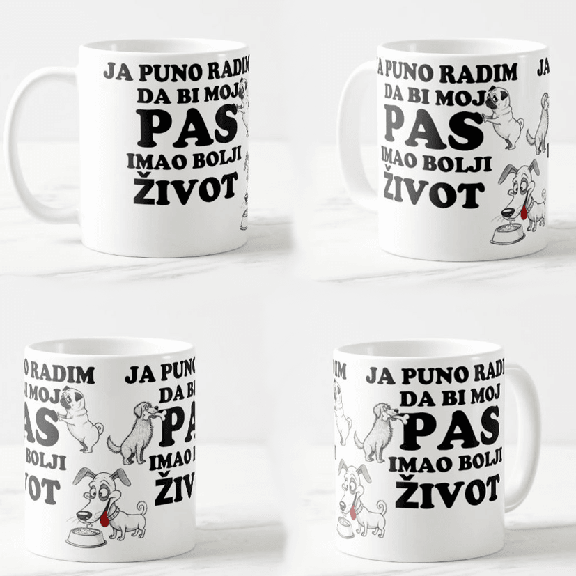 Keramička šolja Srećan pas, 330ml, Bela