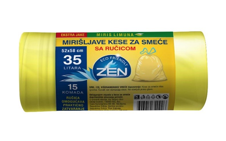 Zen Kese za smeće sa ručicom, Miris limuna, 35 l, 15 komada
