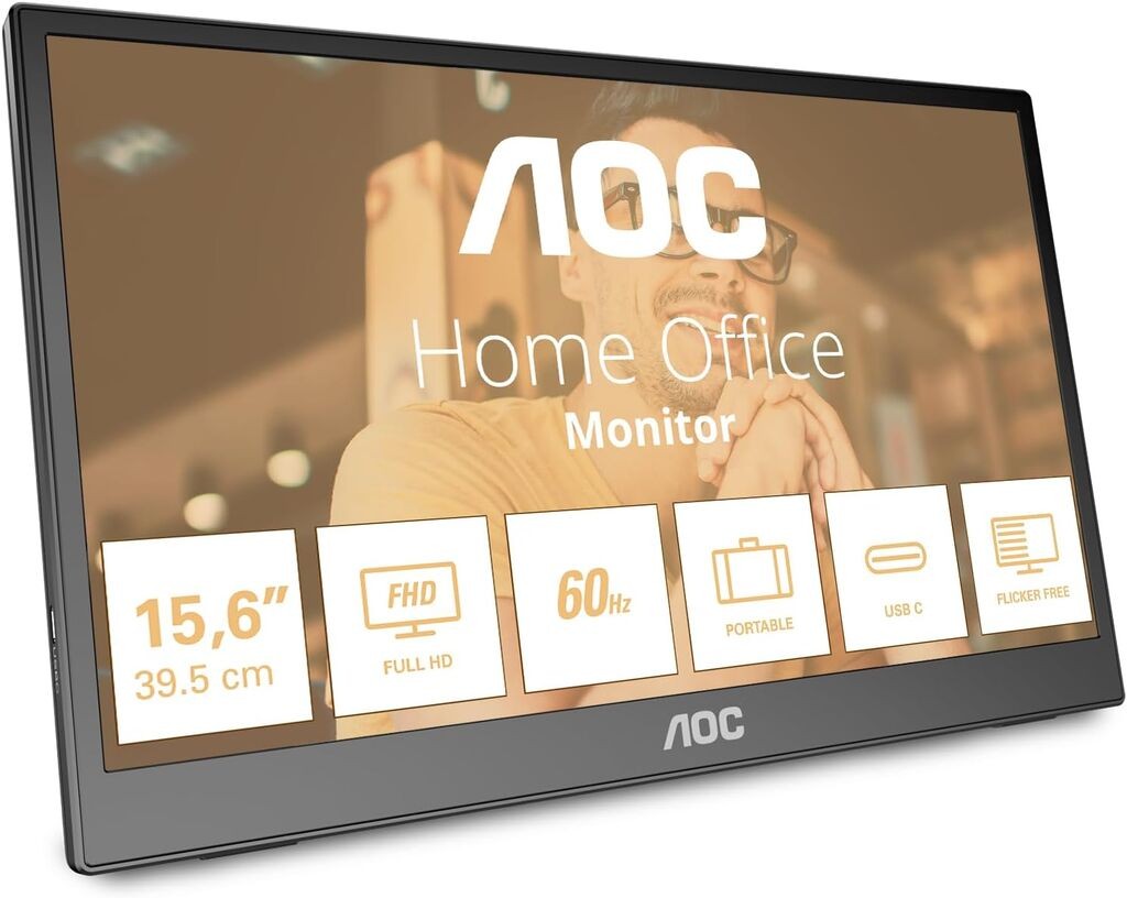 AOC Monitor 16T3EA 15, 6", IPS, 1920x1080, 60Hz, 4ms GtG, USB C, prenosni, Crni