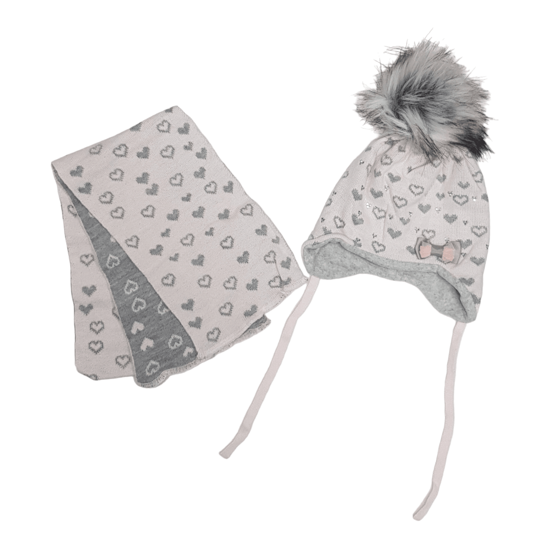 Set Kapa i šal za bebe, Belo-sivi