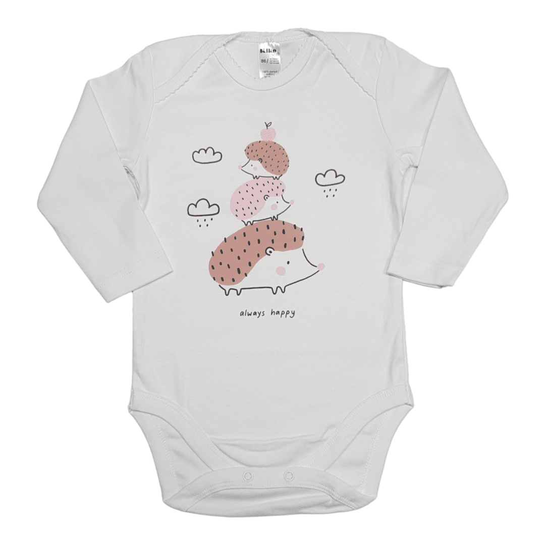 KIKO CLUB Bodi za bebe dugih rukava Ježići, Beli