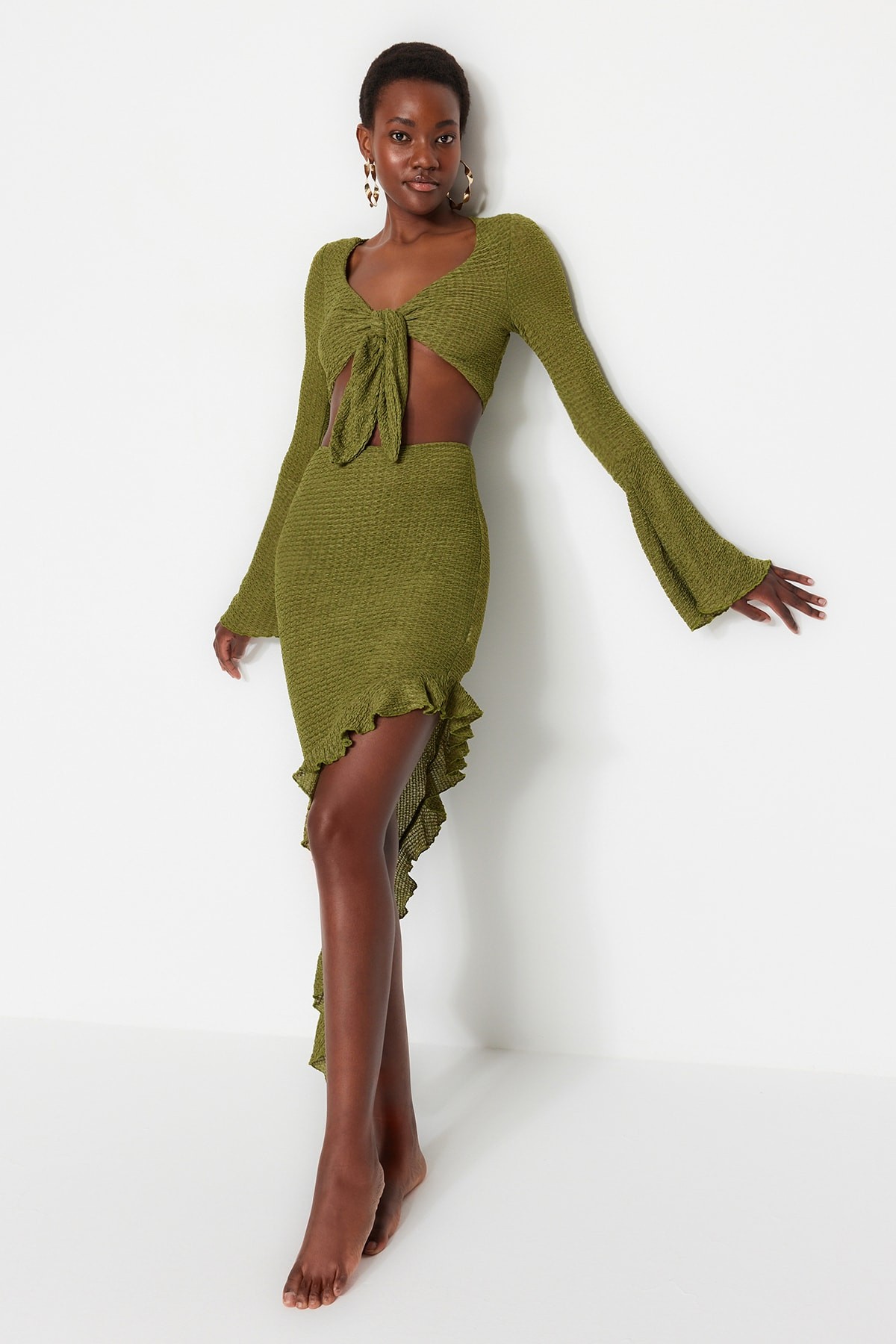 Trendyol Ženski komplet suknja i top, Zeleni