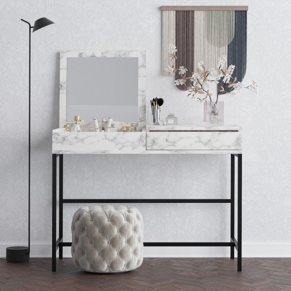 Hanah Home Sto za šminkanje Linda, 100x75x45 cm, Beli