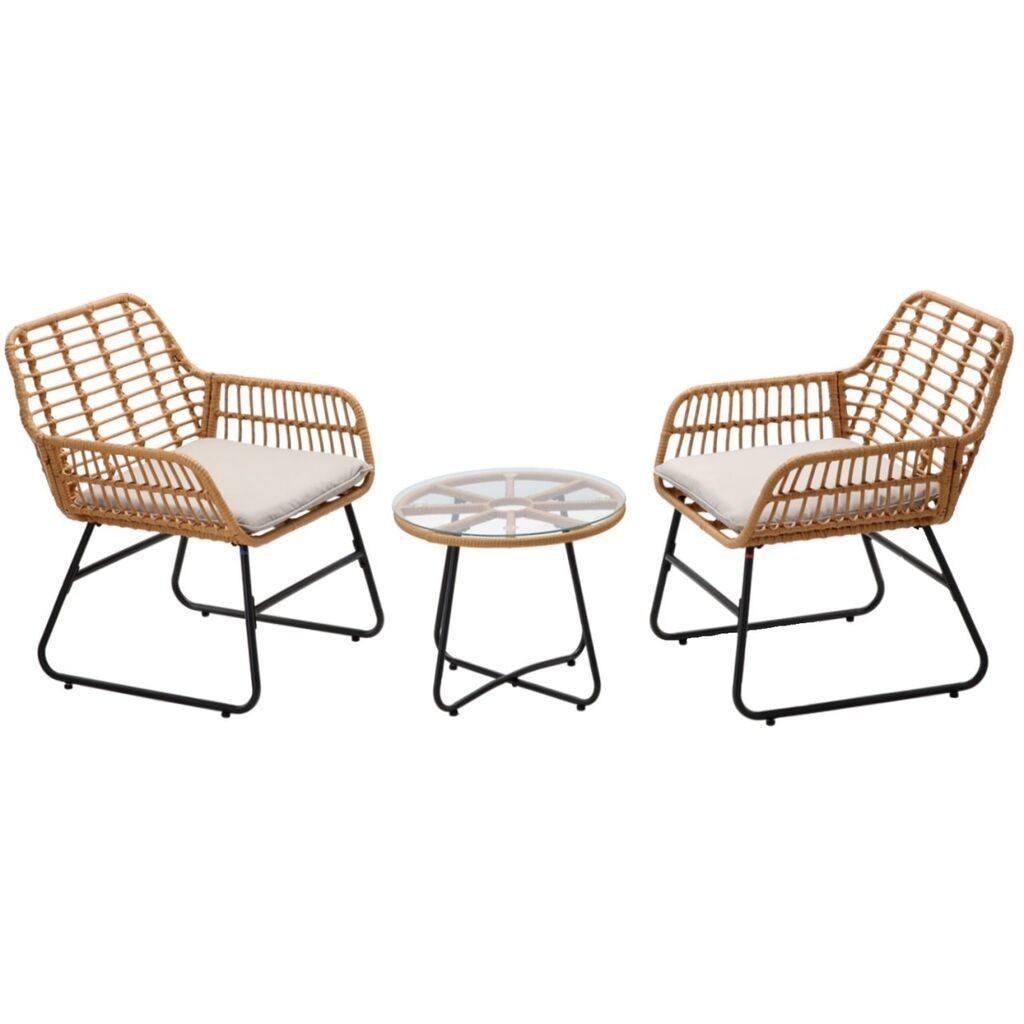 Baštenski set nameštaja 2 stolice + sto, Braon sa sivim jastucima