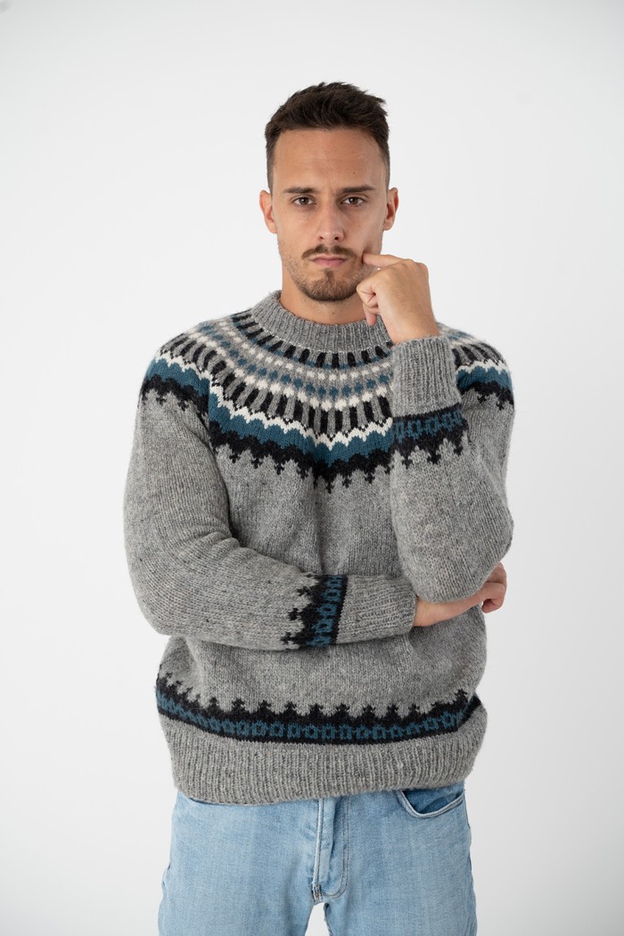 WOOL ART Muški džemper 24MS01, Sivi