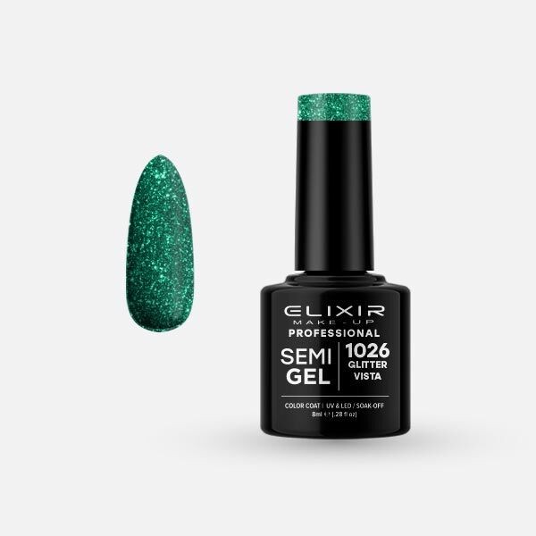 Elixir Gel lak Semi 1026, Glitter Vista, 8ml