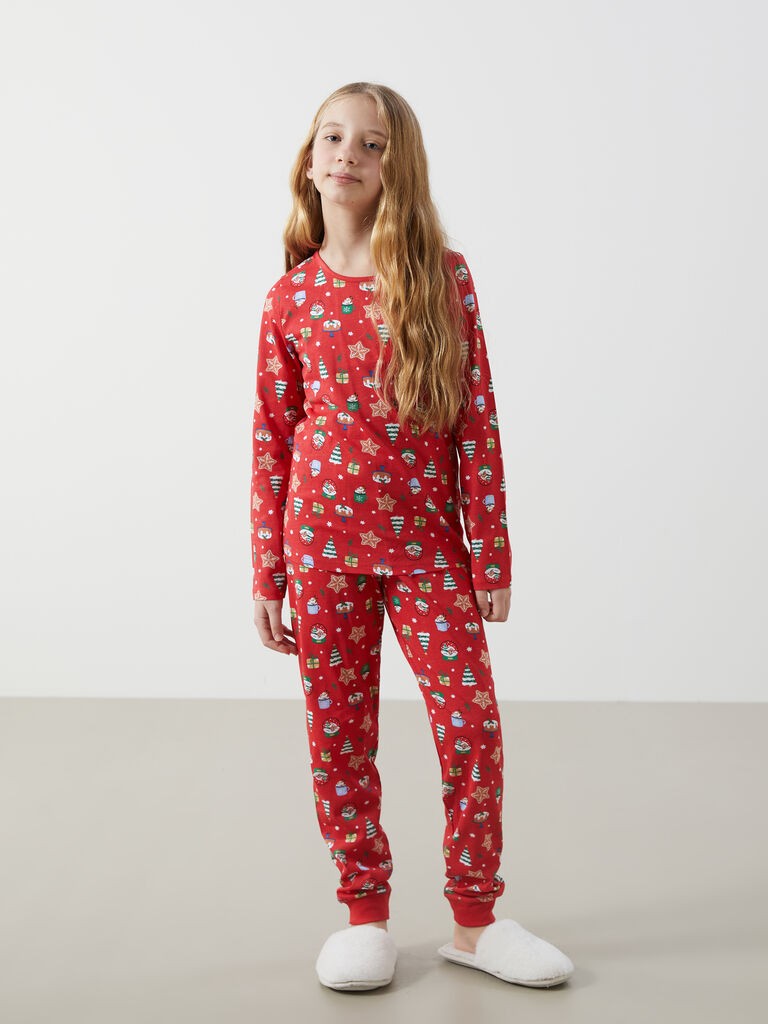 LC Waikiki Komplet pidžama za devojčice W4HD22Z4-LTQ, Dugi rukavi, Crvena