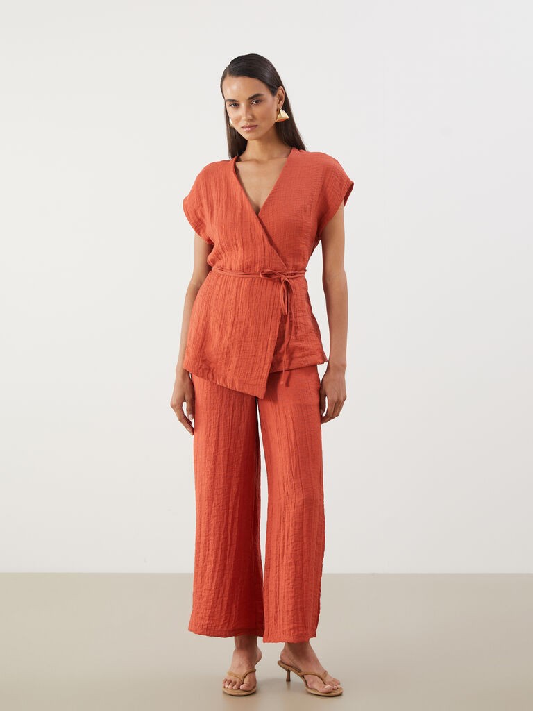 LC Waikiki Ženske pantalone S5QE91Z8-GKA, Široke nogavice, Narandžaste