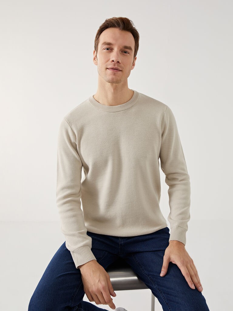 LC Waikiki Muški džemper W4BM40Z8-HZZ, Okrugli izrez, Bež