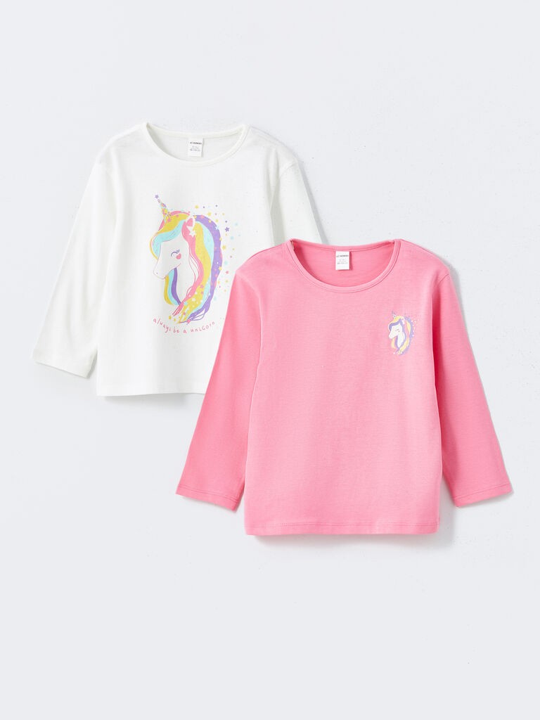 LC Waikiki Majica za devojčice, S57980Z1-FNL,2 komada, Roze-bela