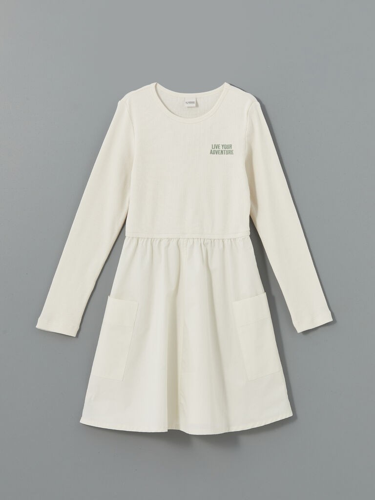 LC Waikiki Haljina za devojčice S52203Z4-FDH, Dugi rukav, Bela