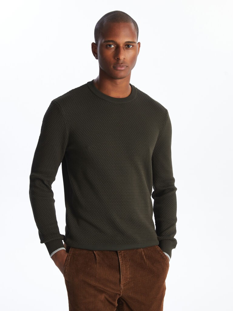 LC Waikiki Muški džemper W47100Z8-VVG, Okrugli izrez, Kaki