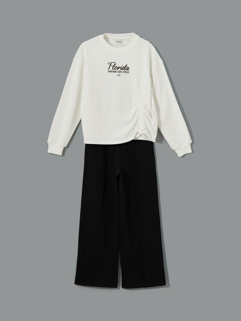 LC Waikiki Komplet za devojčice S50597Z4-FDH, Duks i pantalone, Belo-crni