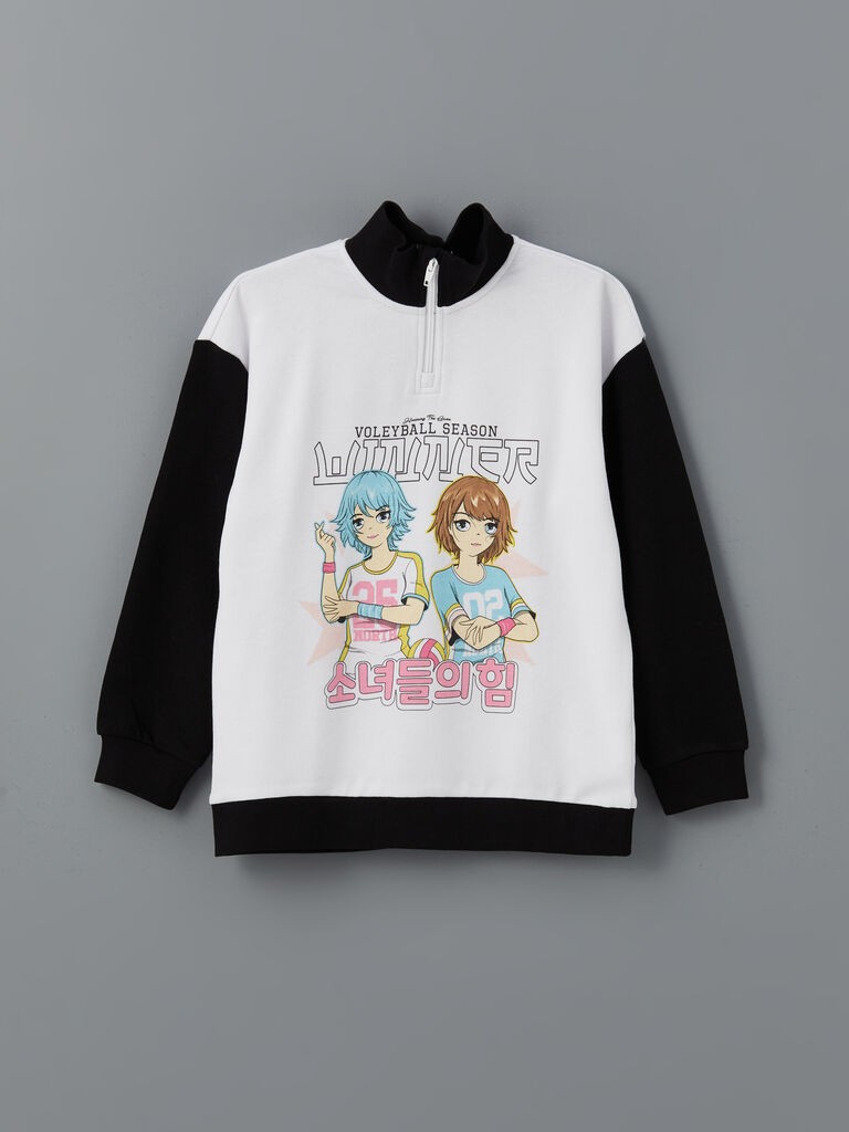 LC Waikiki Duks za devojčice S56676Z4-Q6K, Zip kragna, Beli