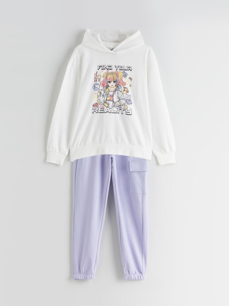 LC Waikiki Komplet trenerka za devojčice S50655Z4-R9J, Dugi rukavi, Belo-ljubičasti