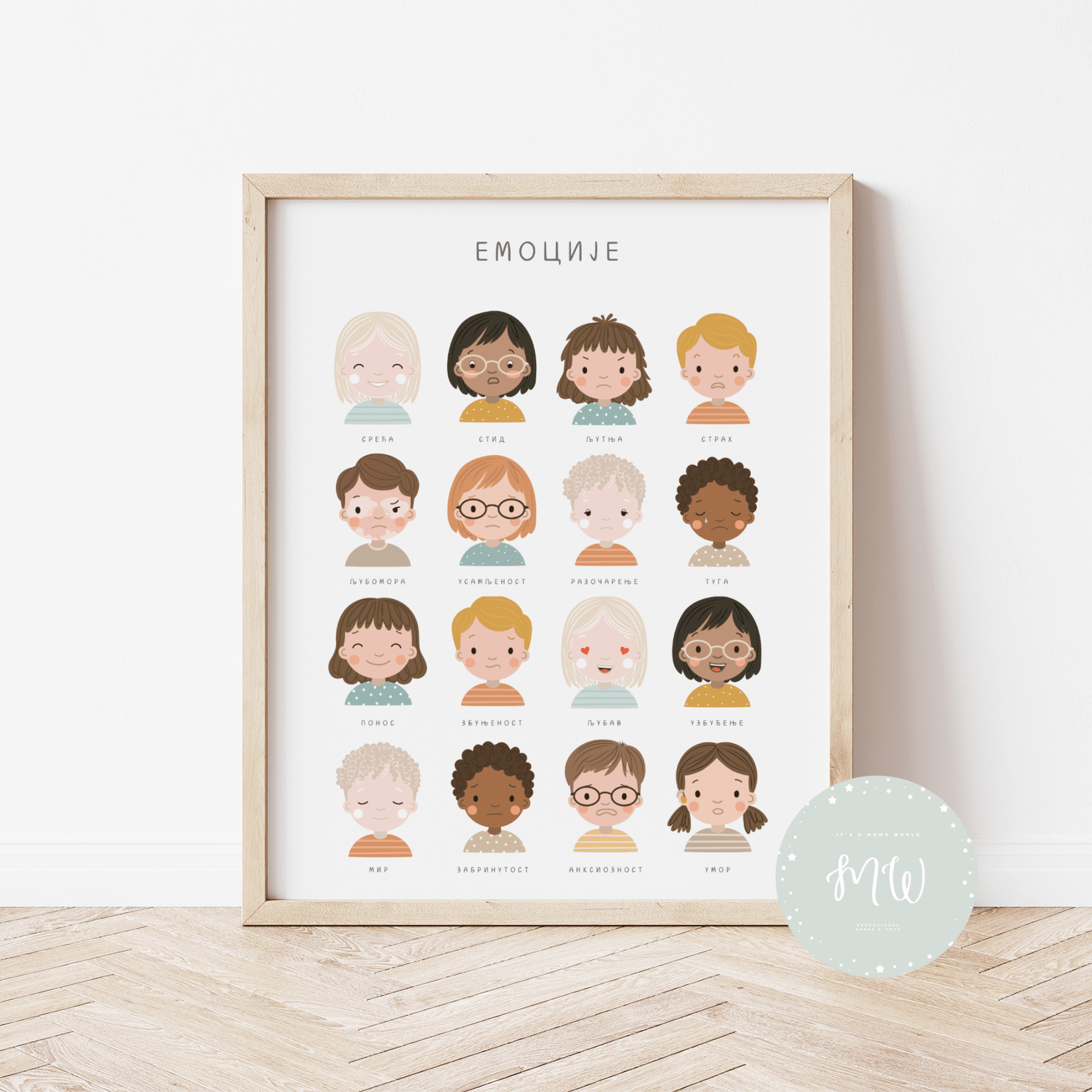 It's a moms world Edukativni poster za decu sa ramom Emocije A3