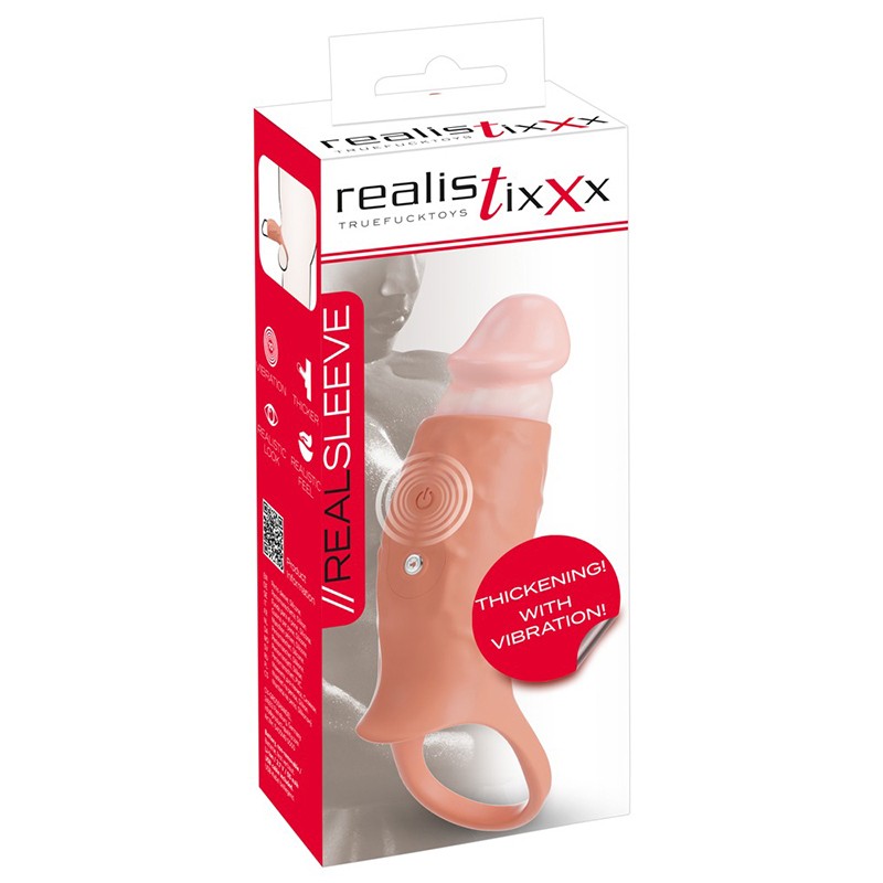 Navlaka za penis RealSleeve Open, Vibrirajuća, 14cm, Boja kože