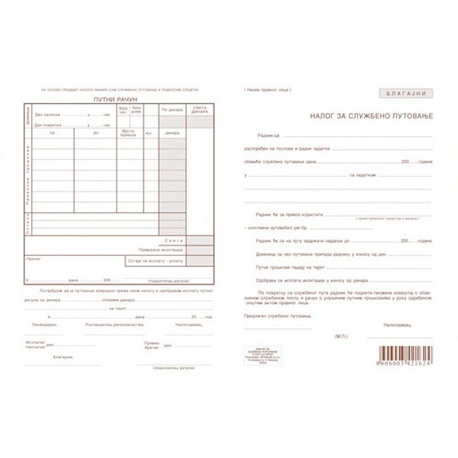 Obrazac putni nalog 2 dela
