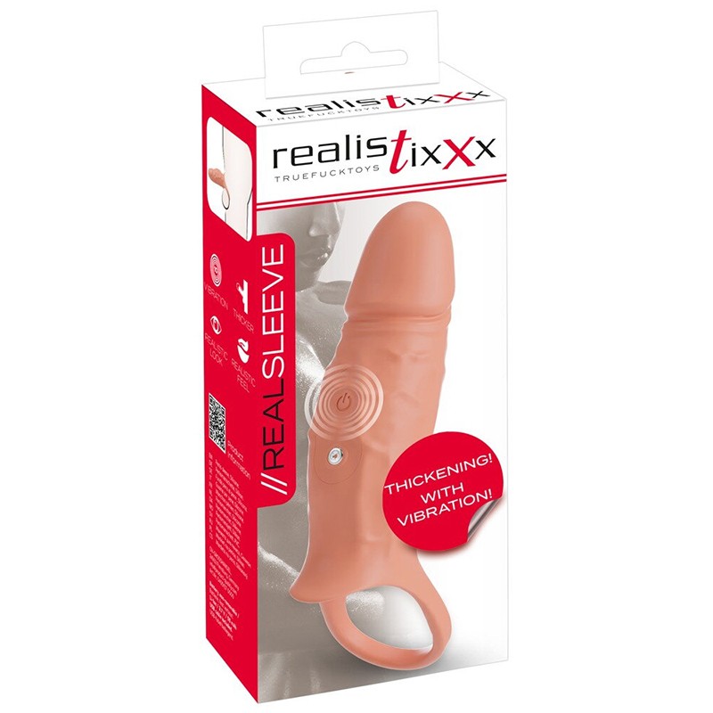 Navlaka za penis RealSleeve Close, Vibrirajuća, 18cm, Boja kože