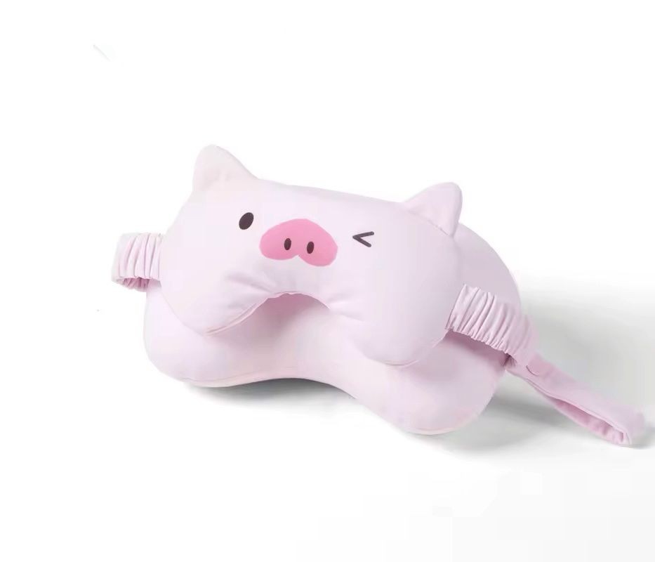 Set maska za oči i jastuk za putovanje Prase, Roze
