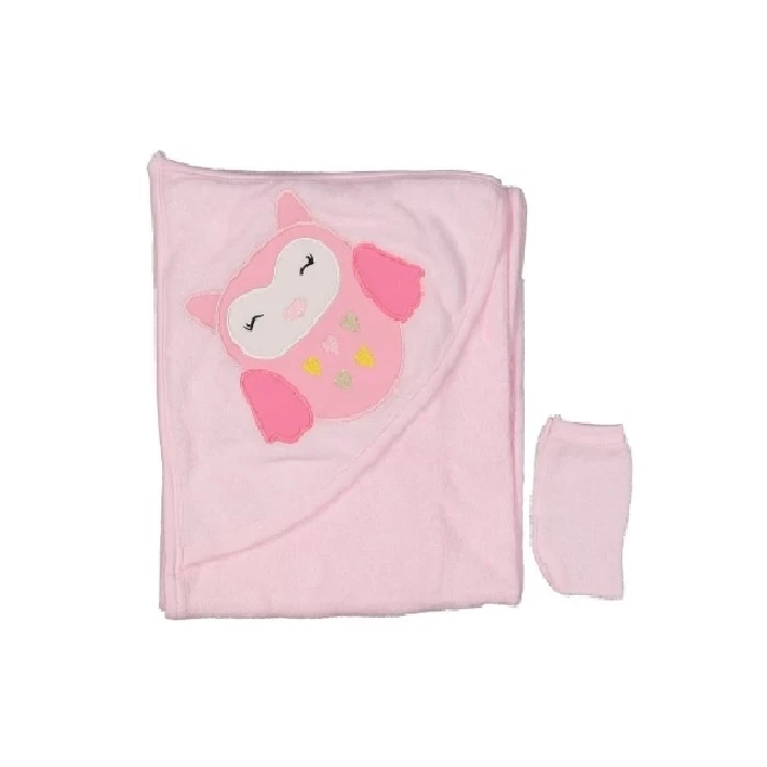 Set Peškir i rukavica za bebe Sova 105961, 100x100cm, Roze