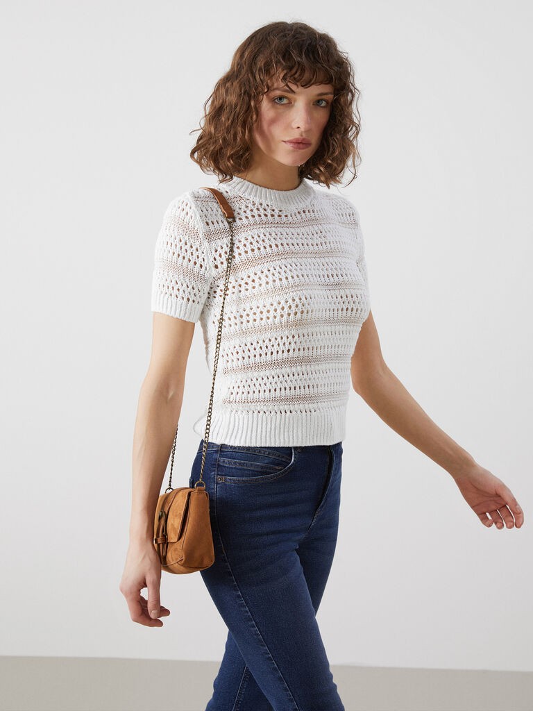 LC Waikiki Ženski džemper, S5BM25Z8-FDU, Okrugli izrez, Krem