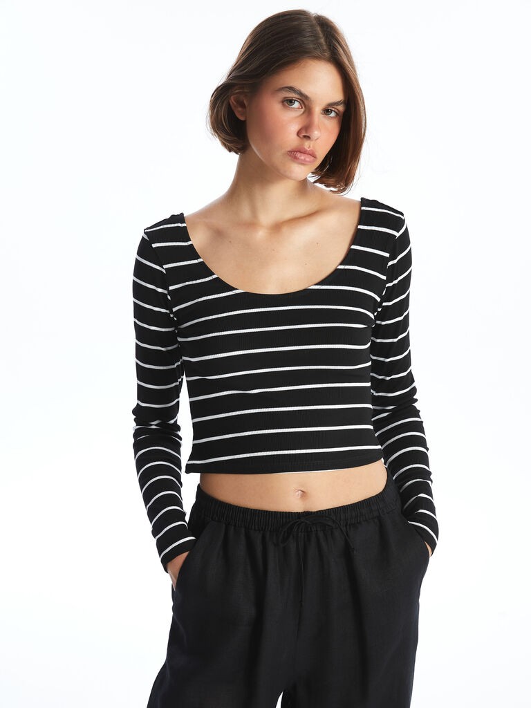 LC Waikiki Ženski top, W45106Z8-LEG, Dug rukav, Crni