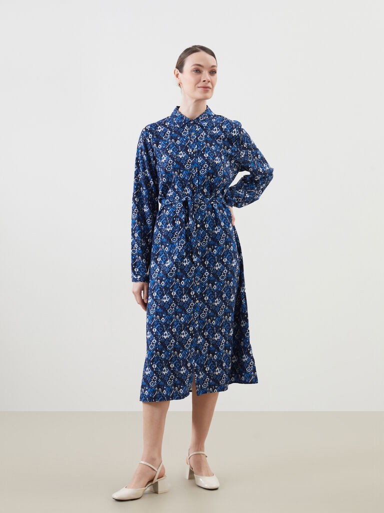 LC Waikiki Ženska haljina, S5EM95Z8-LSJ, Dugi rukav, Maksi, Plava