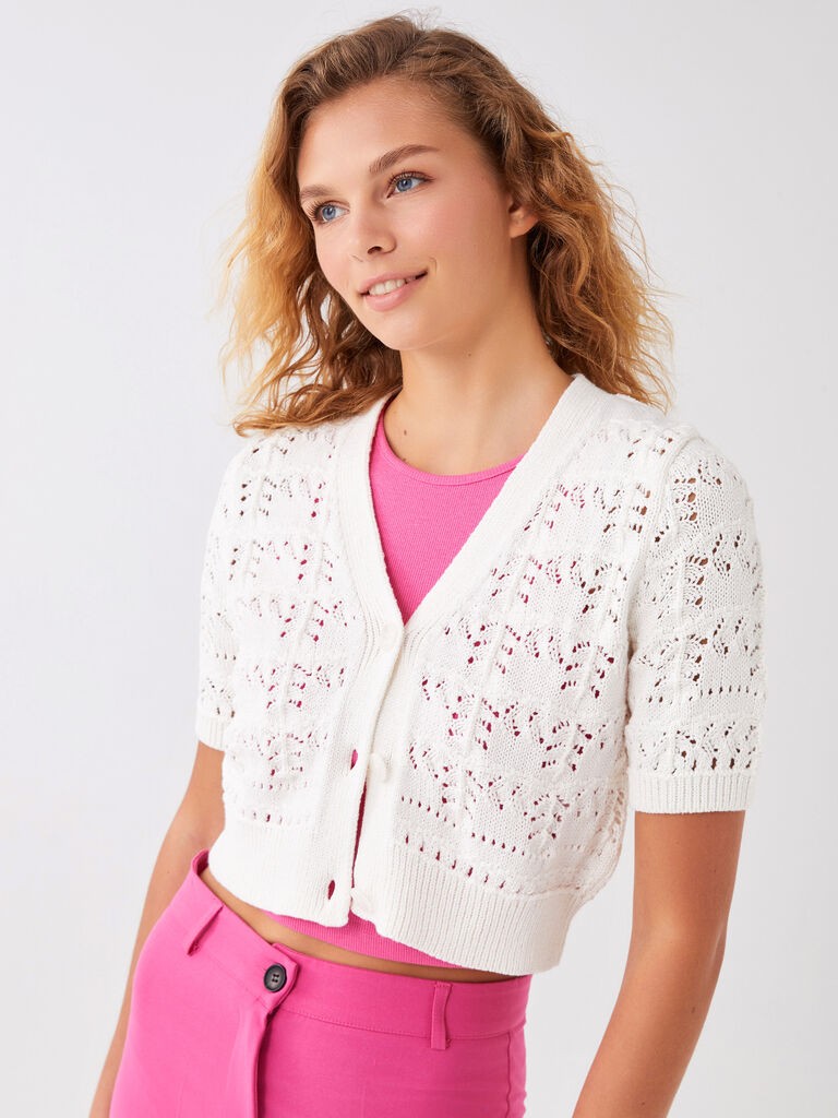 LC Waikiki Ženski kardigan, S3BU68Z8-RFC, Crop, Krem