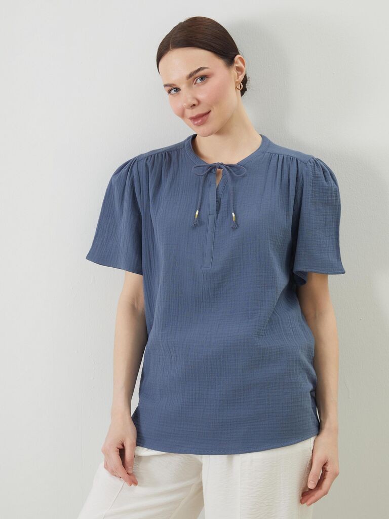 LC Waikiki Ženska bluza, S5EO03Z8-P2E, Kratak rukav, V-izrez, Indigo