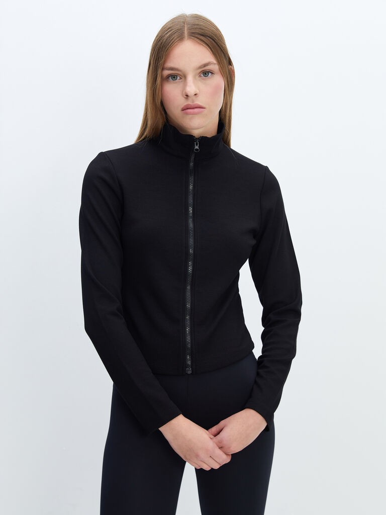 LC Waikiki Ženski duks, W45116Z8-CVL, Dugi rukav, Zip kragna, Crni