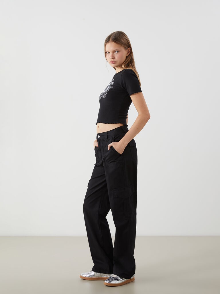 LC Waikiki Ženske pantalone, S52956Z8-CVL, Kargo, Crne