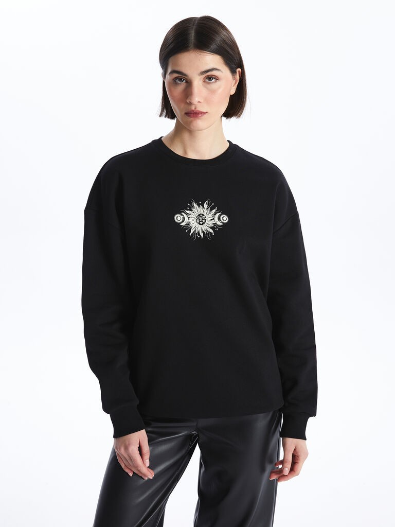 LC Waikiki Ženski duks, S46283Z8-CVL, Dugi rukav, Okrugli izrez, Crni