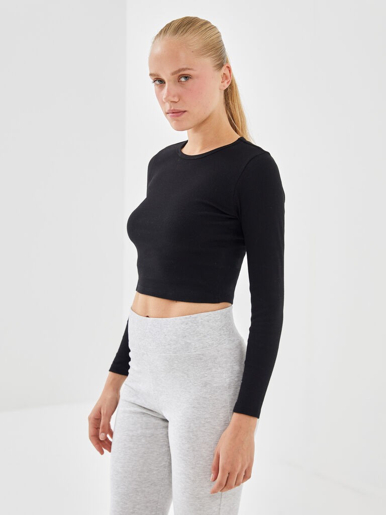 LC Waikiki Ženska majica, S54694Z8-CVL, Dug rukav, Crna