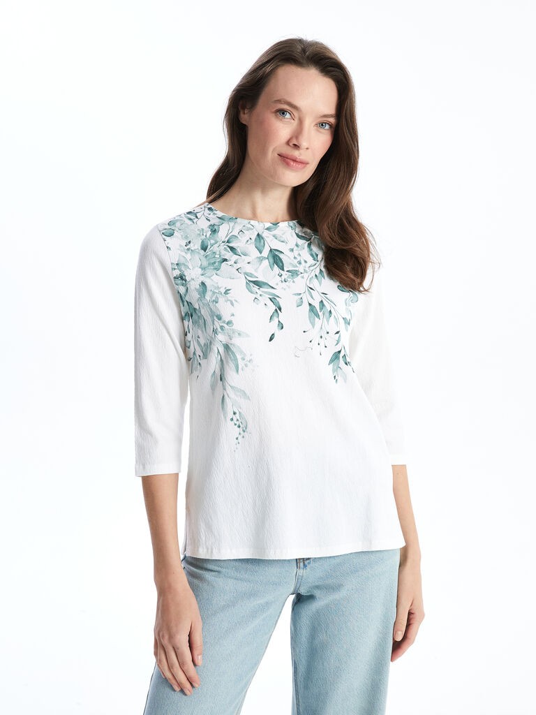 LC Waikiki Ženska majica, S5EE84Z8-FFB, 3/4 rukav, Bela