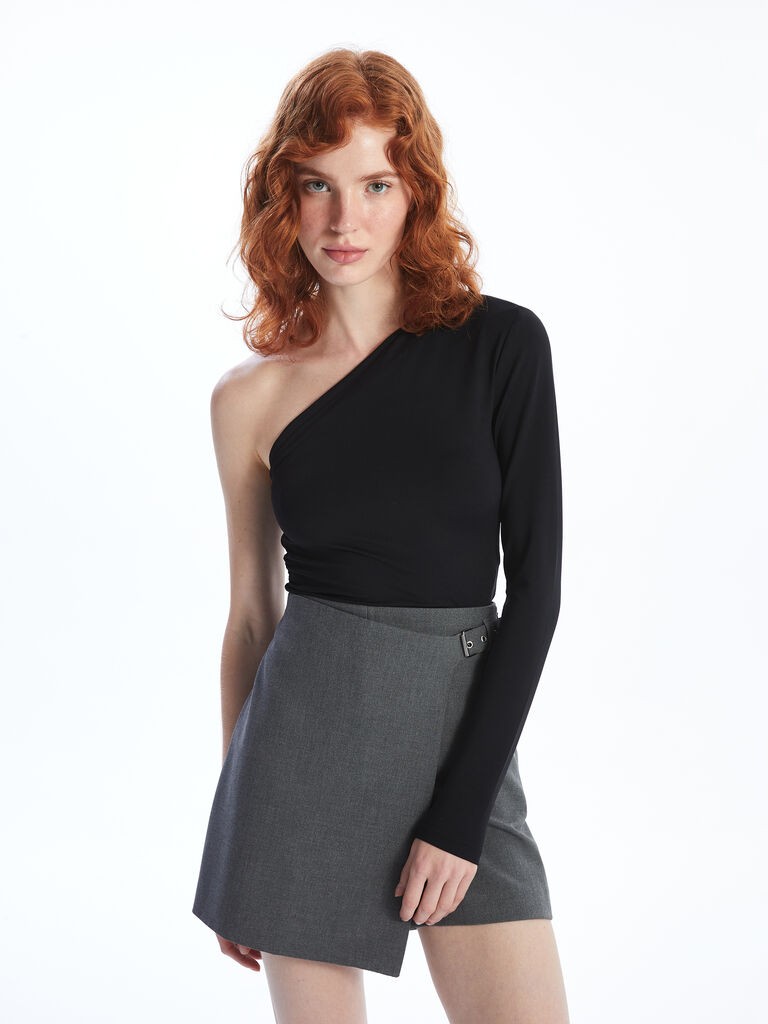 LC Waikiki Ženska majica, W4ED62Z8-CVL, Dug rukav, Crna