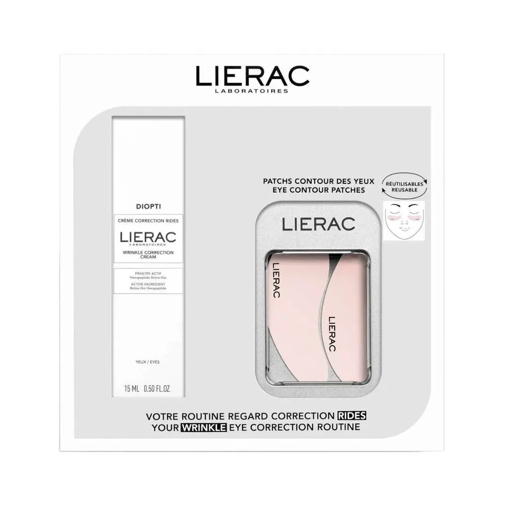 Lierac Set za negu područja oko očiju Diopti, krema za popunjavanje bora oko očiju 15 ml i jastučići