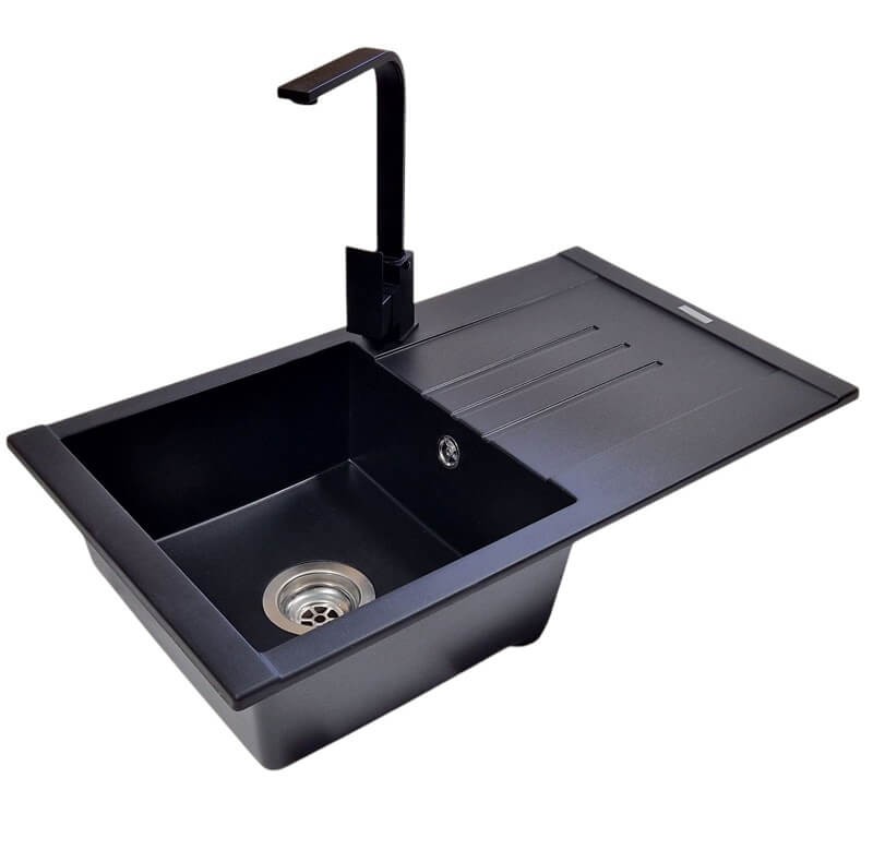 SanDonna Sudopera sa slavinom i sifonom Arona mat, Elegance slavina, Crna