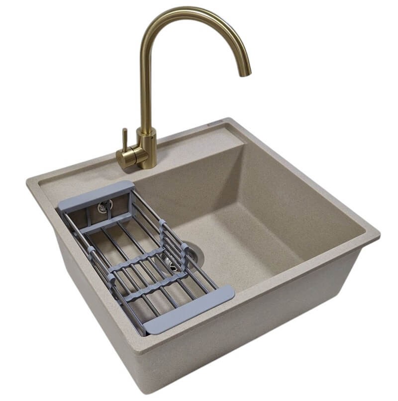 SanDonna Sudopera sa slavinom i sifonom Selena, Zlatna Slovarm slavina, Teleskopski ocedjivač, Bež