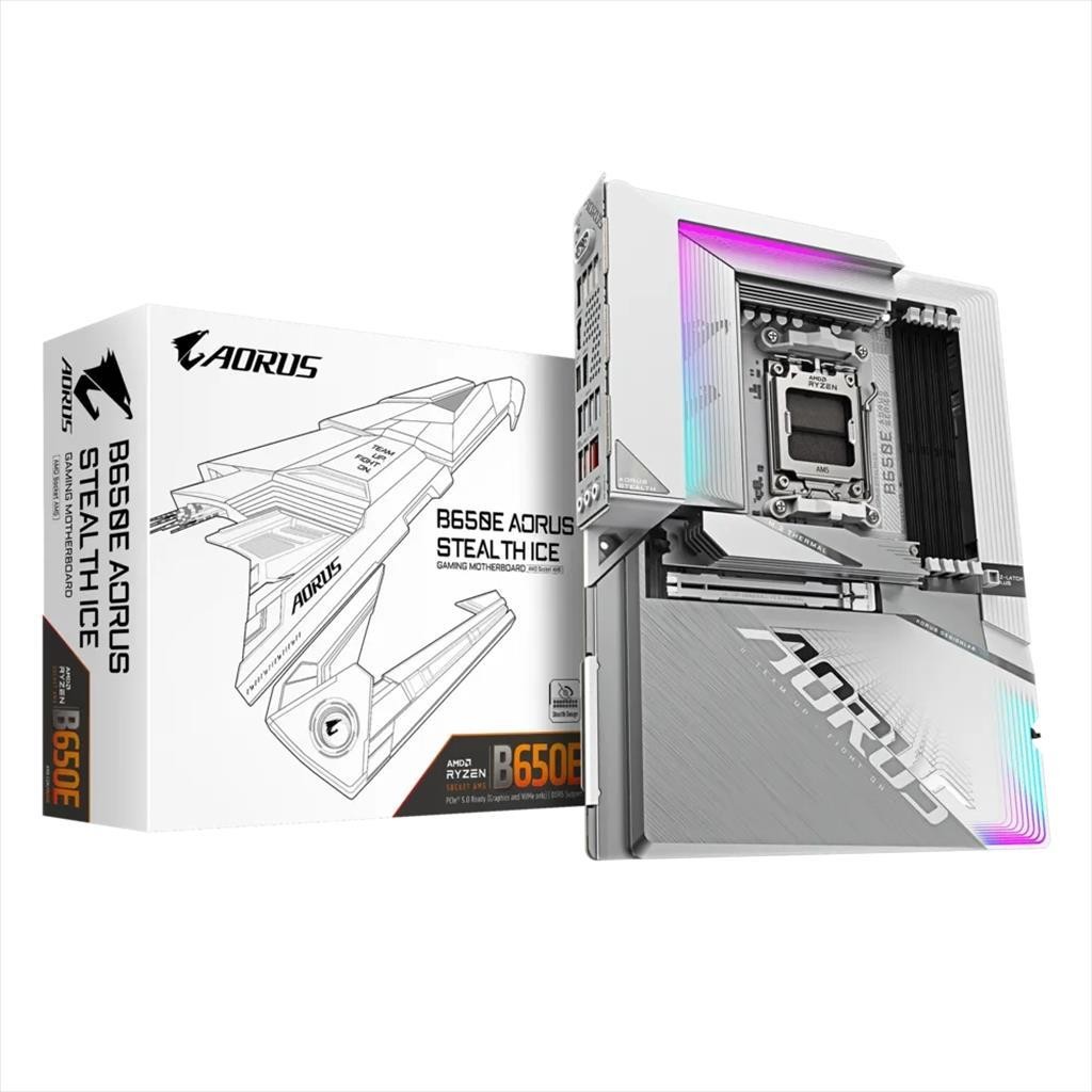 Gigabite matična ploča Am5 B650E Aorus Stealth Ice 4Ksddr5 8000Mhz (O.C), Hdmi, Pci-Ek16 5.0, M.2 Pcie 5.0, 2Ksm.2 4.0, 4Kssataiii