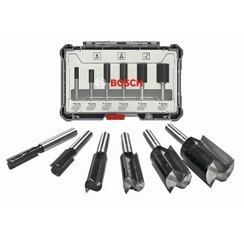 Bosch Komplet ravnih glodala, 6 komada, držač od 6 mm 2607017465, 6-piece Straight Router Bit Set.