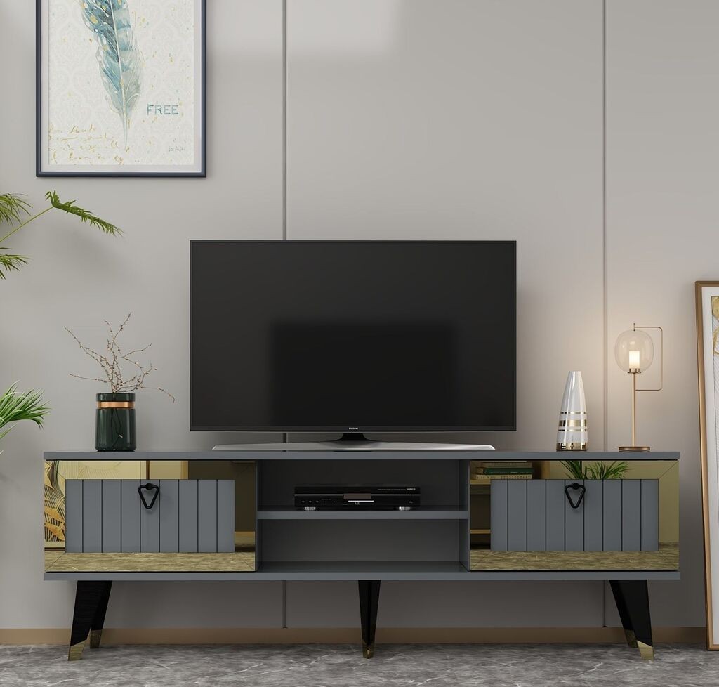 Hanah Home TV Komoda Lidya, 150x45,6x30 cm, Antracit-Zlatne boje