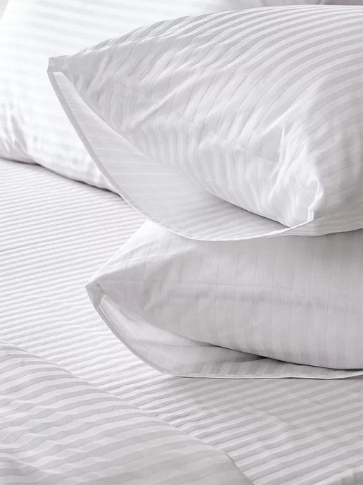 Posteljina za francuski ležaj Saten pruga 200x220cm, Bela