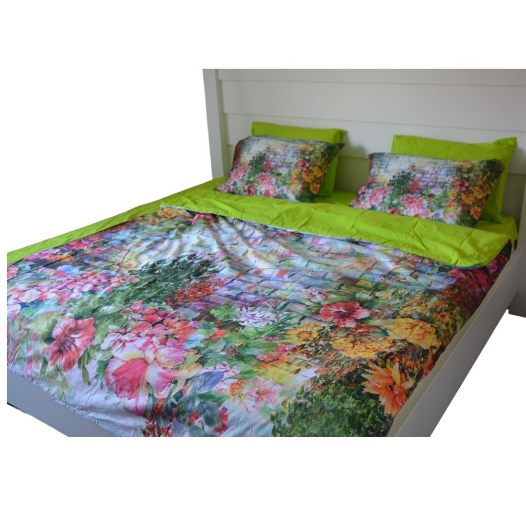 Posteljina za francuski ležaj Flowers 3D Saten, 200x220cm, Šarena