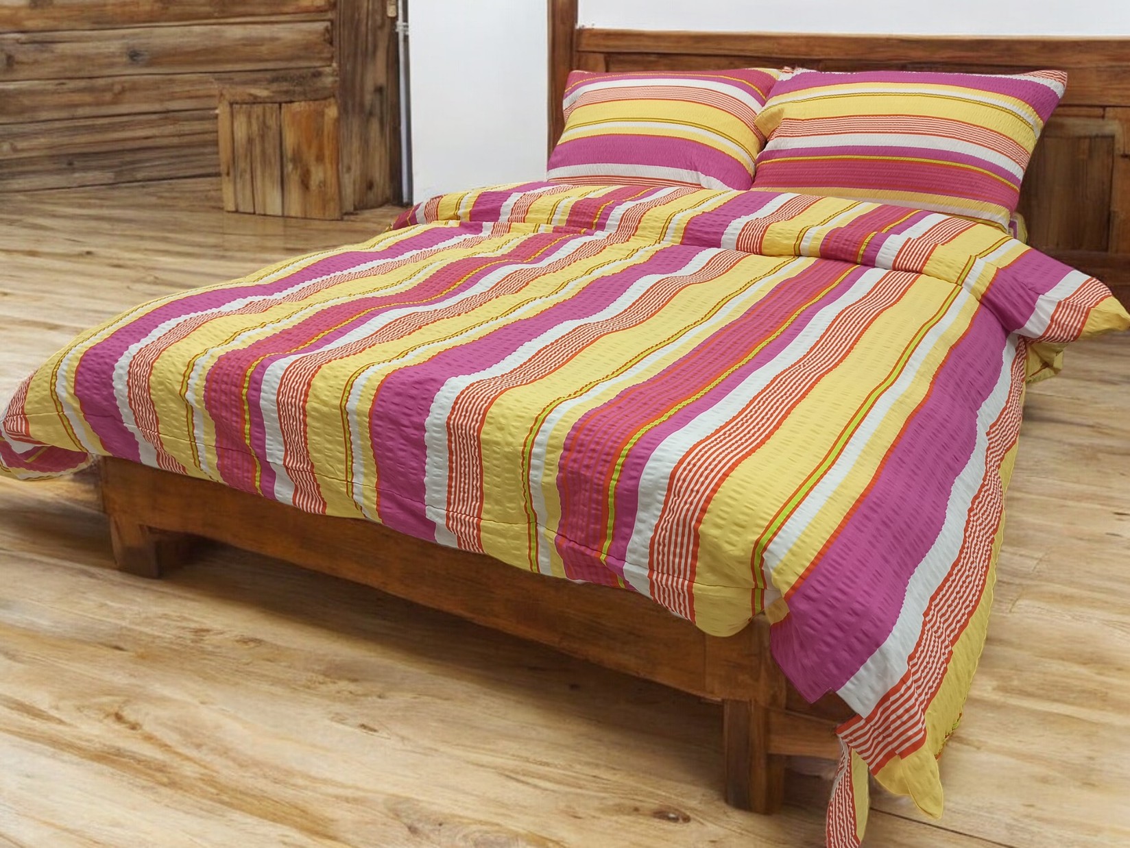 Posteljina za francuski ležaj, Mikrofiber, 200x200cm, Roze-žuta