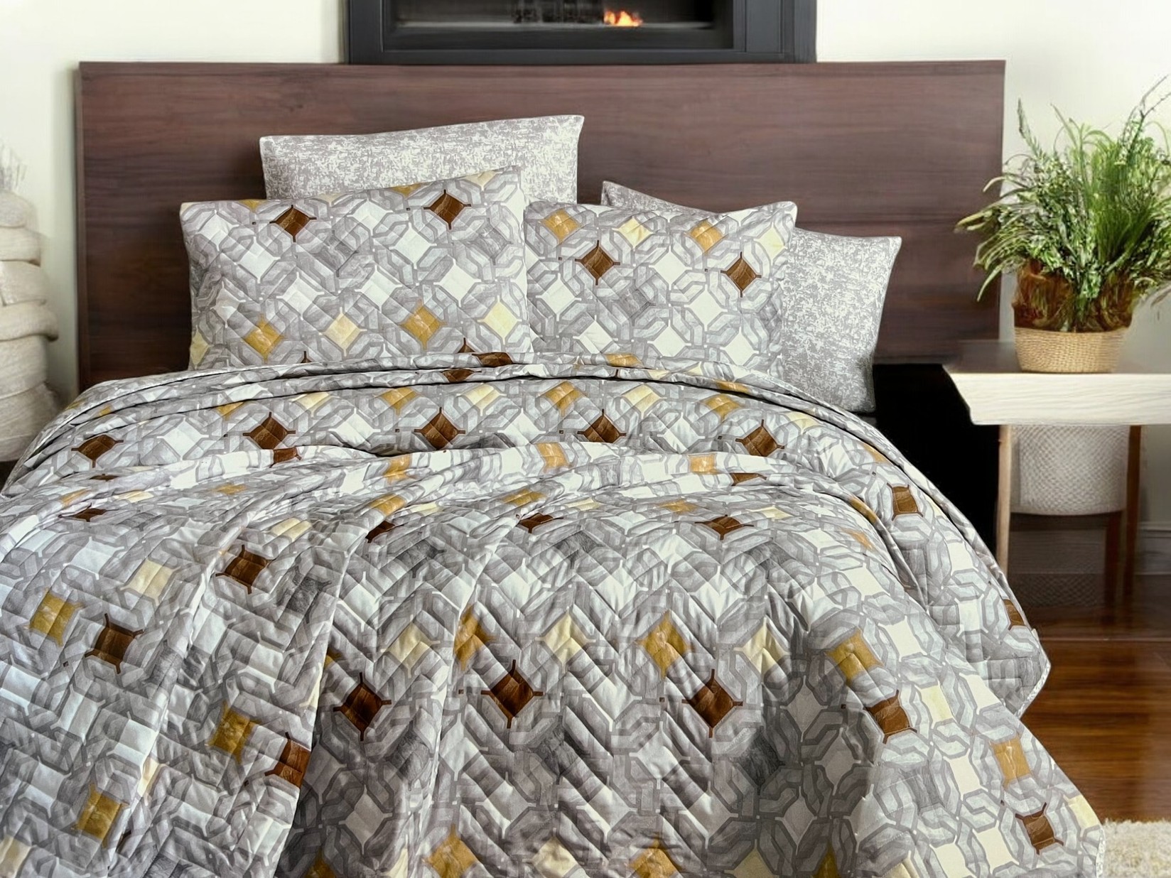 Posteljina za francuski ležaj sa štepanom navlakom D6, 160x220cm, Siva