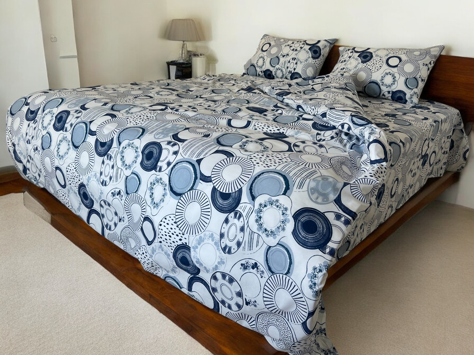 Posteljina za francuski ležaj sa štepanom navlakom 160x220cm, Plavo-bela