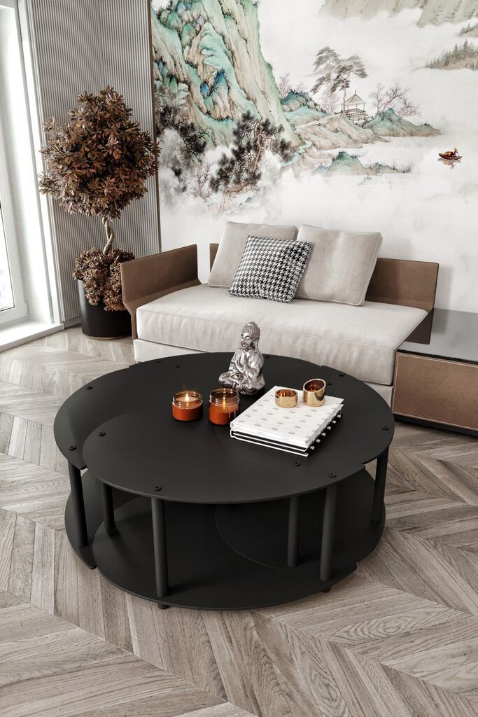 Hanah Home Set Stolova za dnevnu sobu Yin Yang 4 70, Crni