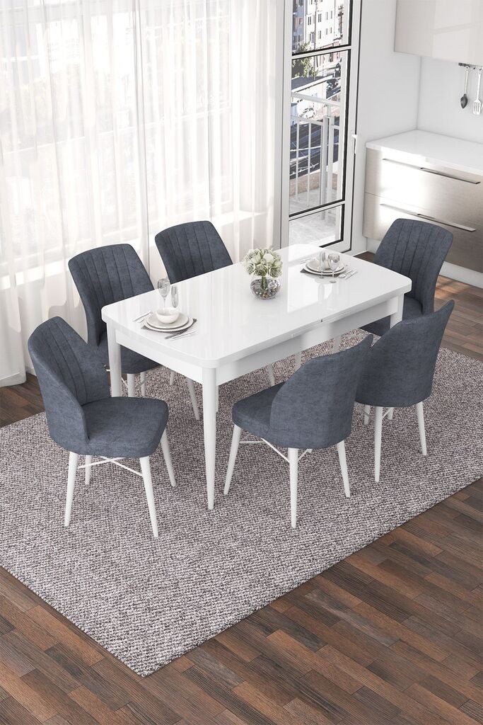 Hanah Home Set Trpezarijski sto i 6 stolica Nef, Sivo-beli