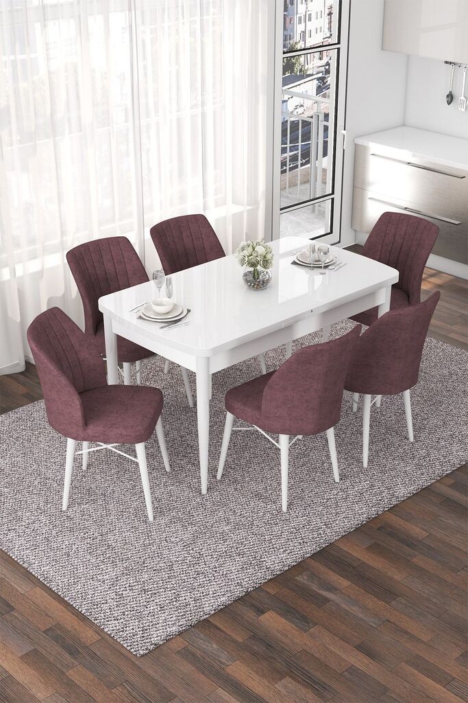Hanah Home Set Trpezarijski sto i 6 stolica Nef, Prljavo roze